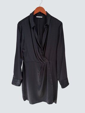 Reformation Black 100% Silk Long Sleeve Wrap Dress Size 12